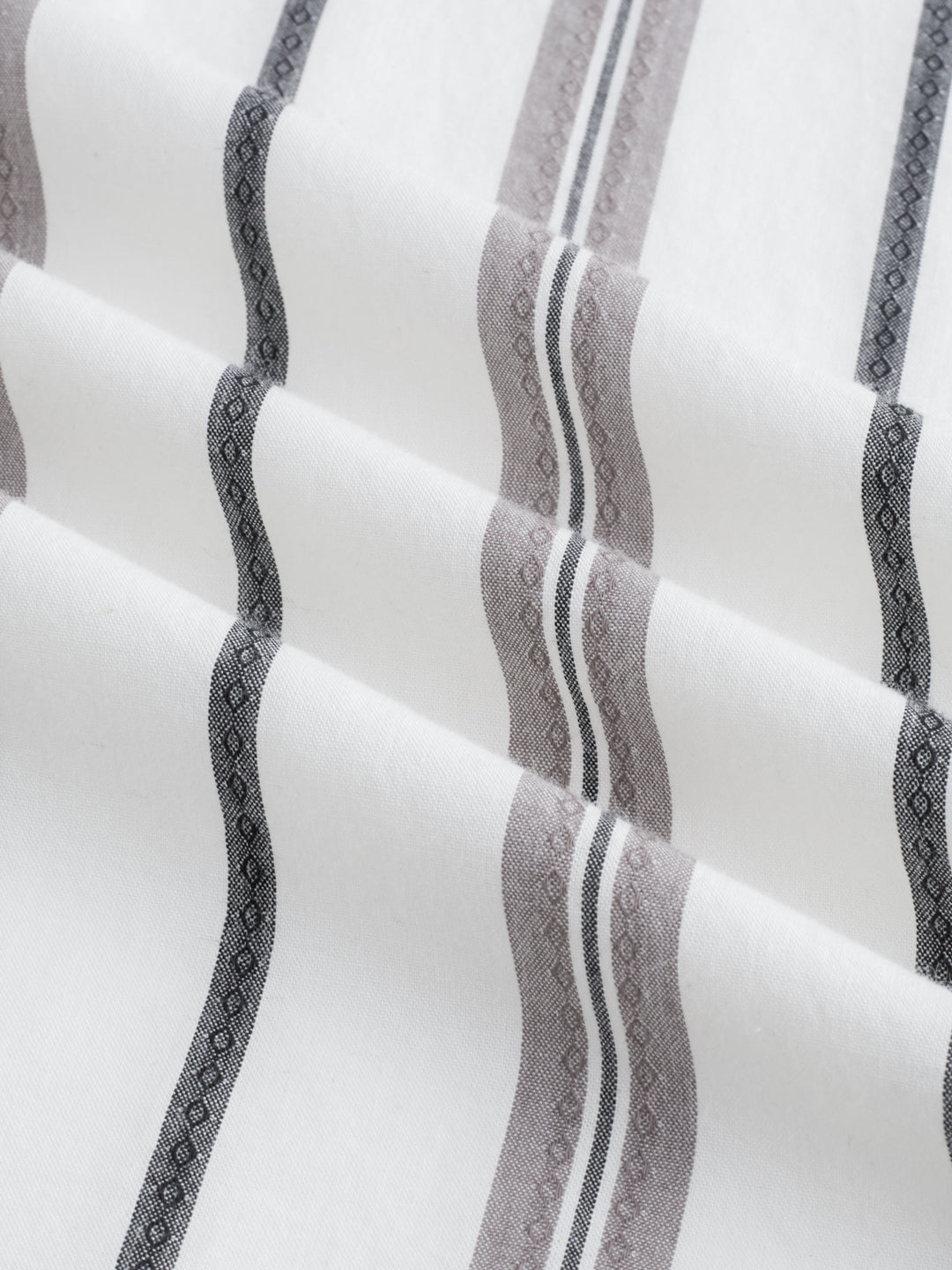 White Intricate Motif Contrast Striped Stand Collar Oversized Shirt