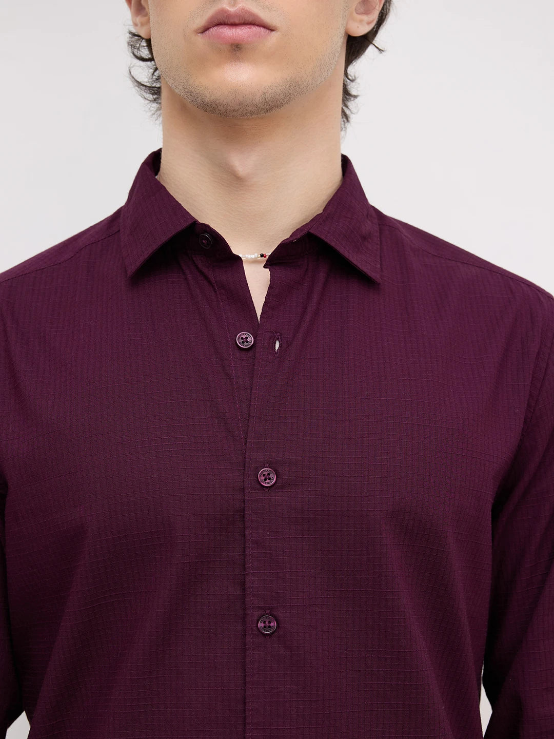 Luxe Wine Square Textured Shirt