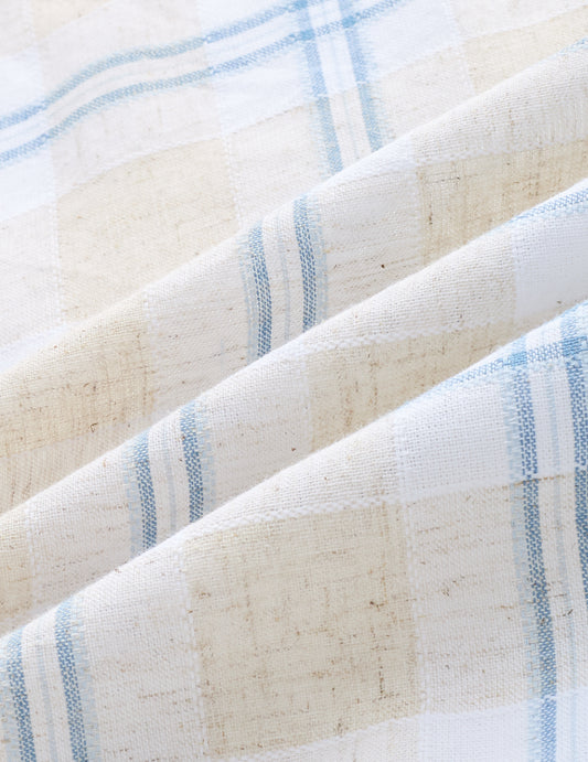 Soft Sand Contrast Windowpane Checks Linen Blend Shirt