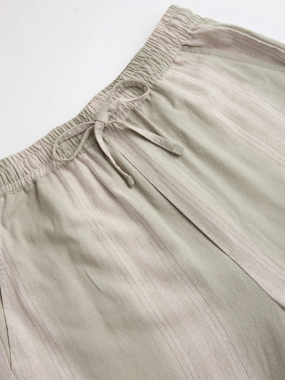 Laurel Green Striped Linen Blend Straight Fit Trousers