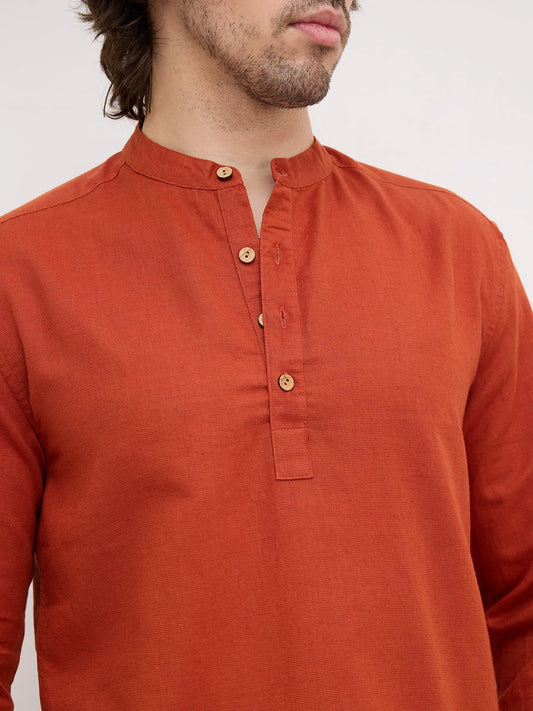 Rich Radiant Rust Red Linen Blend Kurta