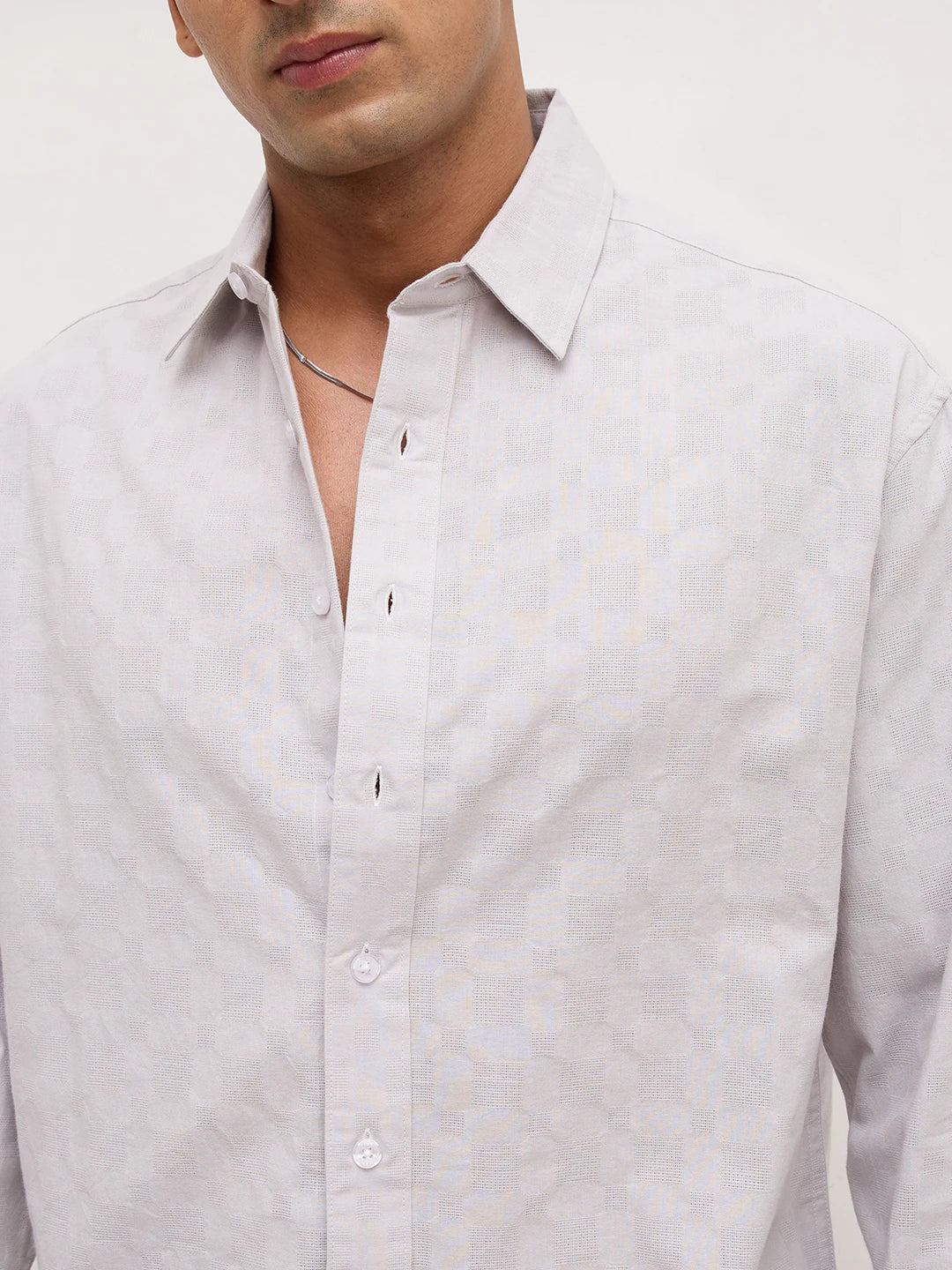 Luxe Grey Square Embossed Boxy Fit Crop Shirt
