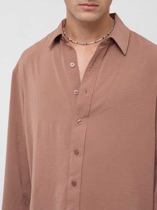 Luxe Russet Brown Ultra Soft Crinkled Boxy Fit Crop Shirt