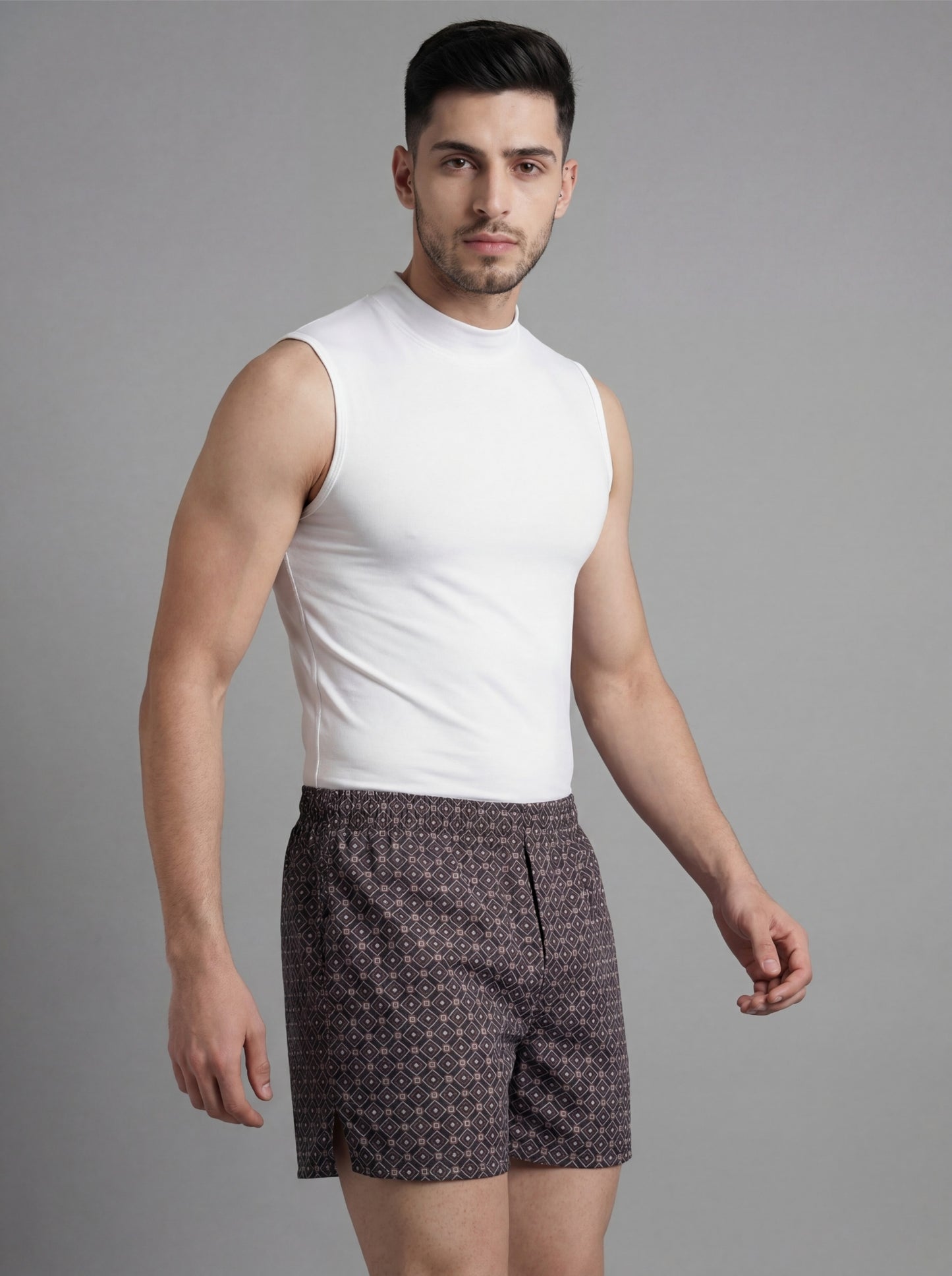 Multicolor Diamond Print & Mist Blue Linear Weave Boxers