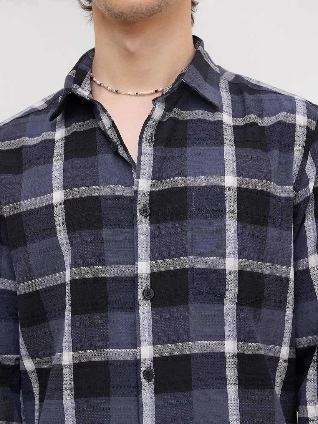 Diamond Weave Elegant Black & Grey Checks Shirt
