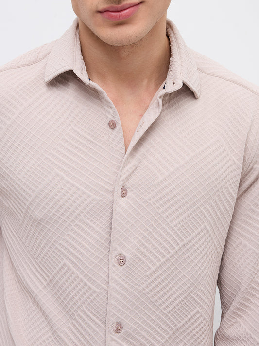 Urban Clay Beige Lozenge Textured Knitted Shirt
