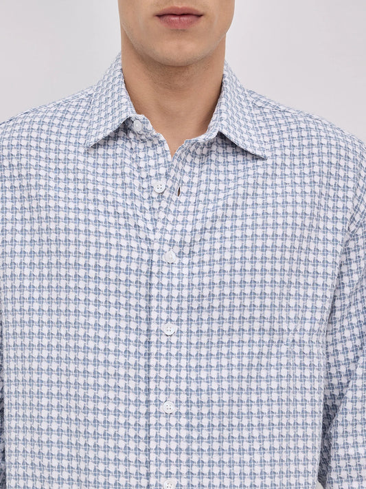 Slate Blue Mosaic Textured Boxy Fit Crop Shirt