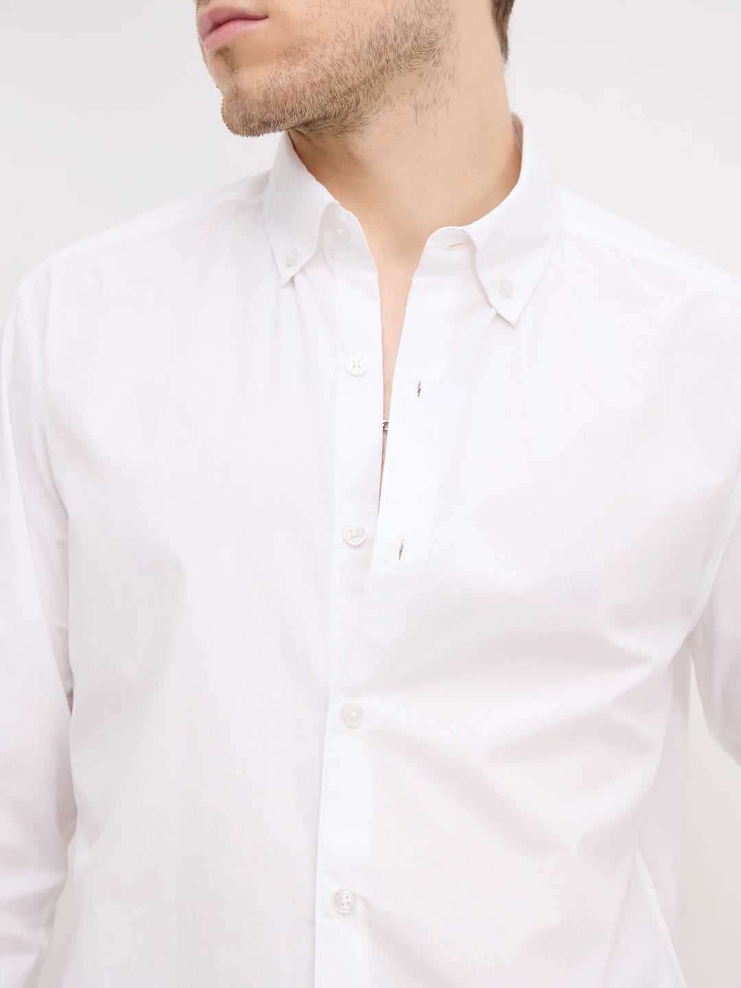Pure White Button-Down Collar Business Shirt
