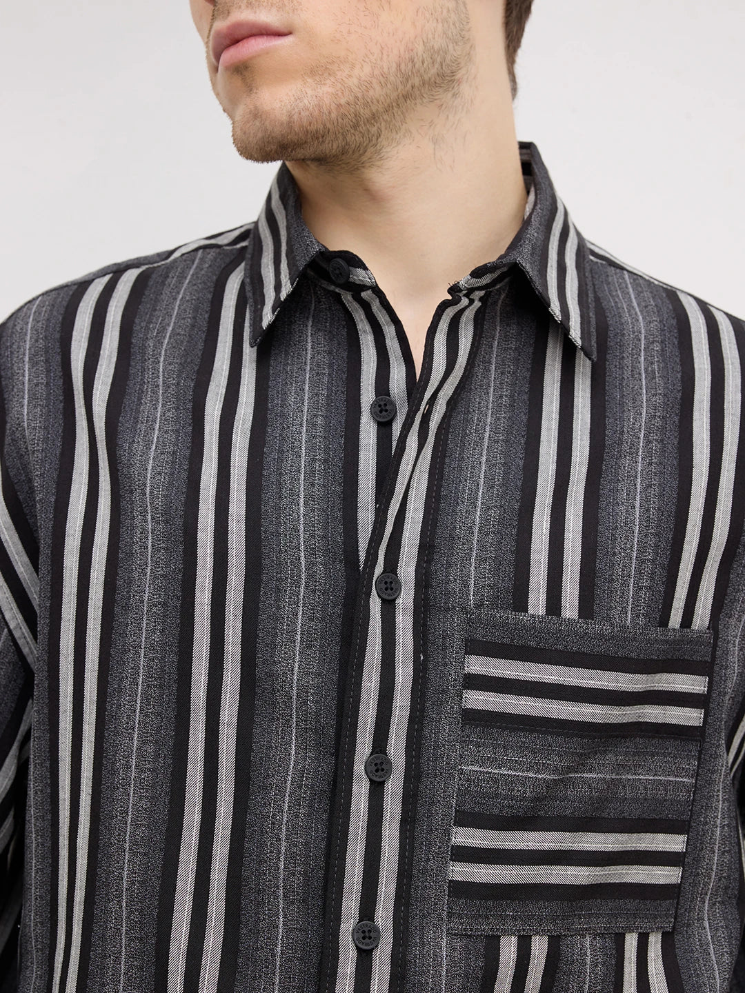 Artisan Monochrome Striped Boxy Fit Crop Shirt