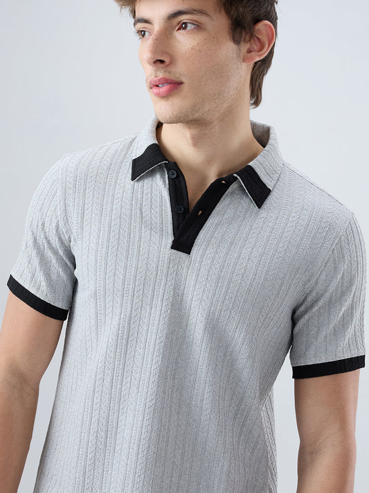 Light Grey Contrast Polo Neck T-shirt