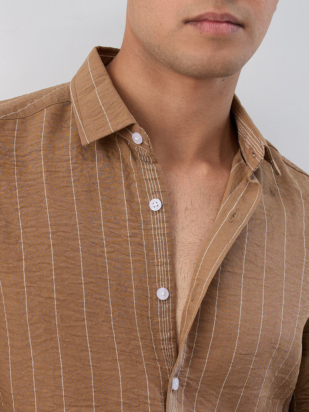 Schmick Warm Brown Pinstripe Shirt
