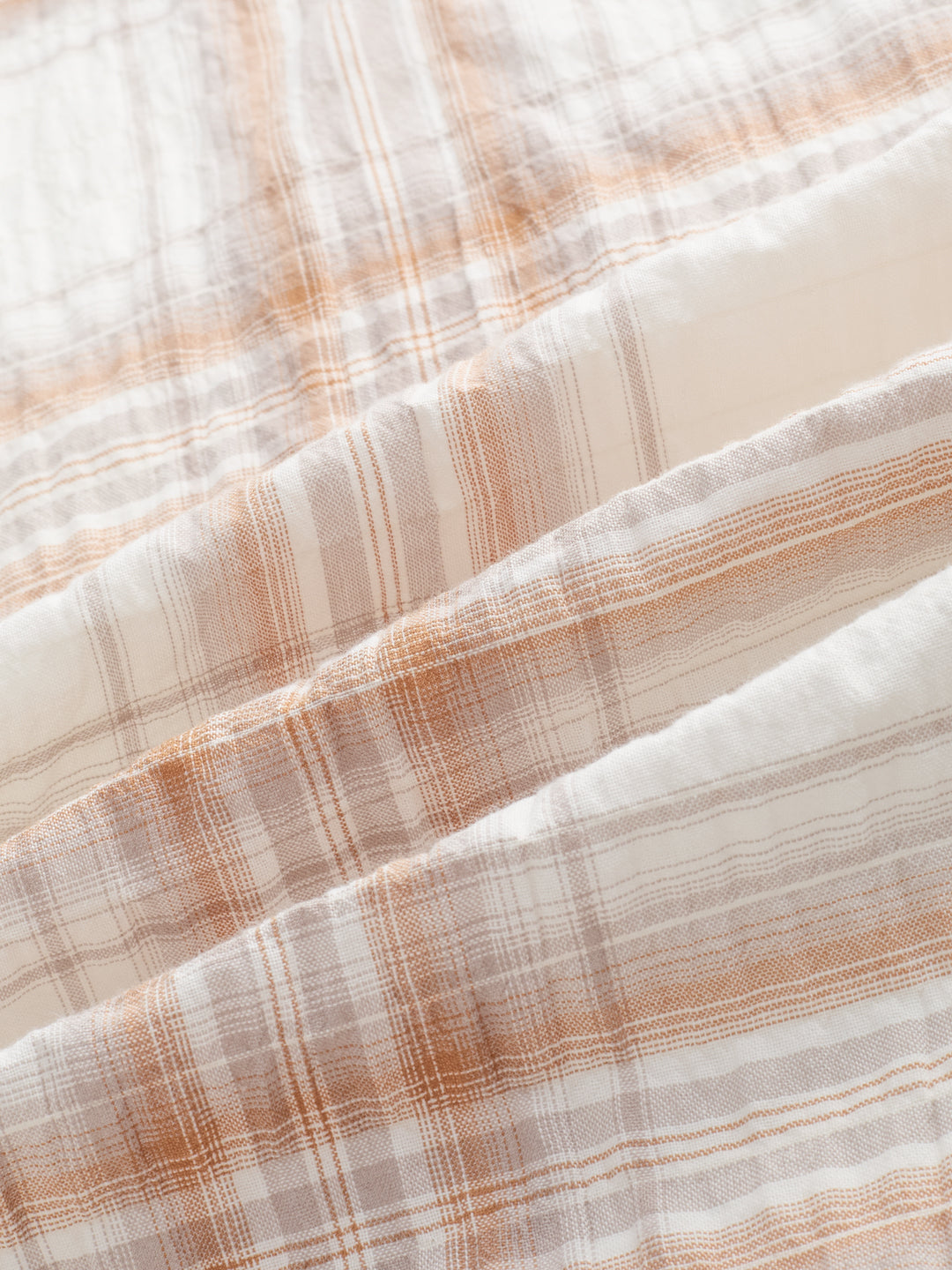 White & Brown Plaid Checks Crinkled Shirt