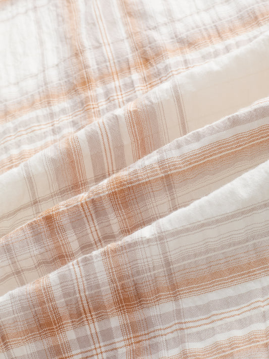 White & Brown Plaid Checks Crinkled Shirt