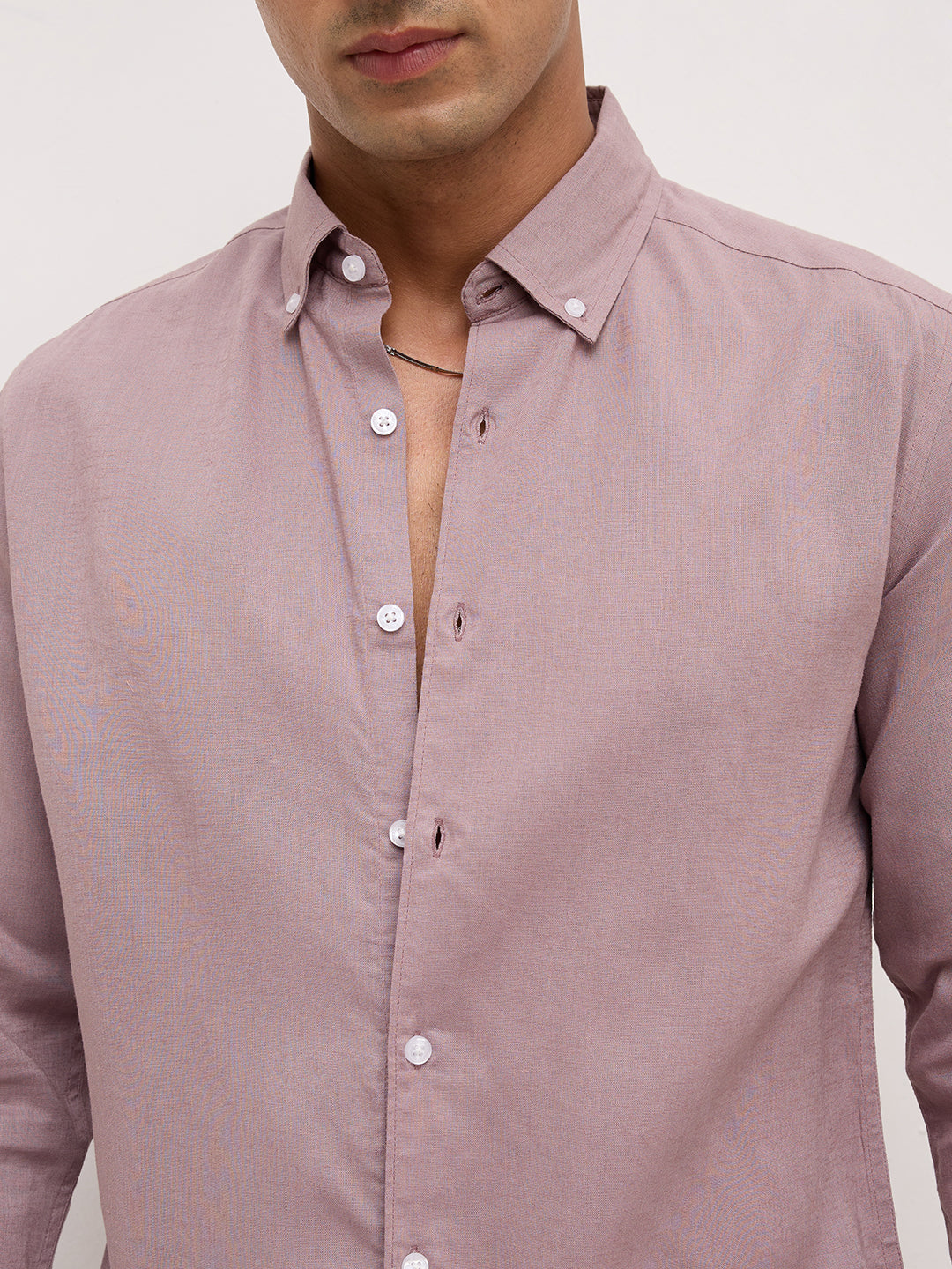 Luxe French Lilac Button-Down Collar Linen Blend Shirt