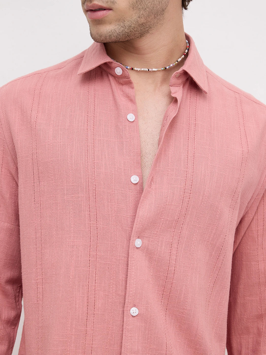 Refined Coral Sheer Textured Shirt