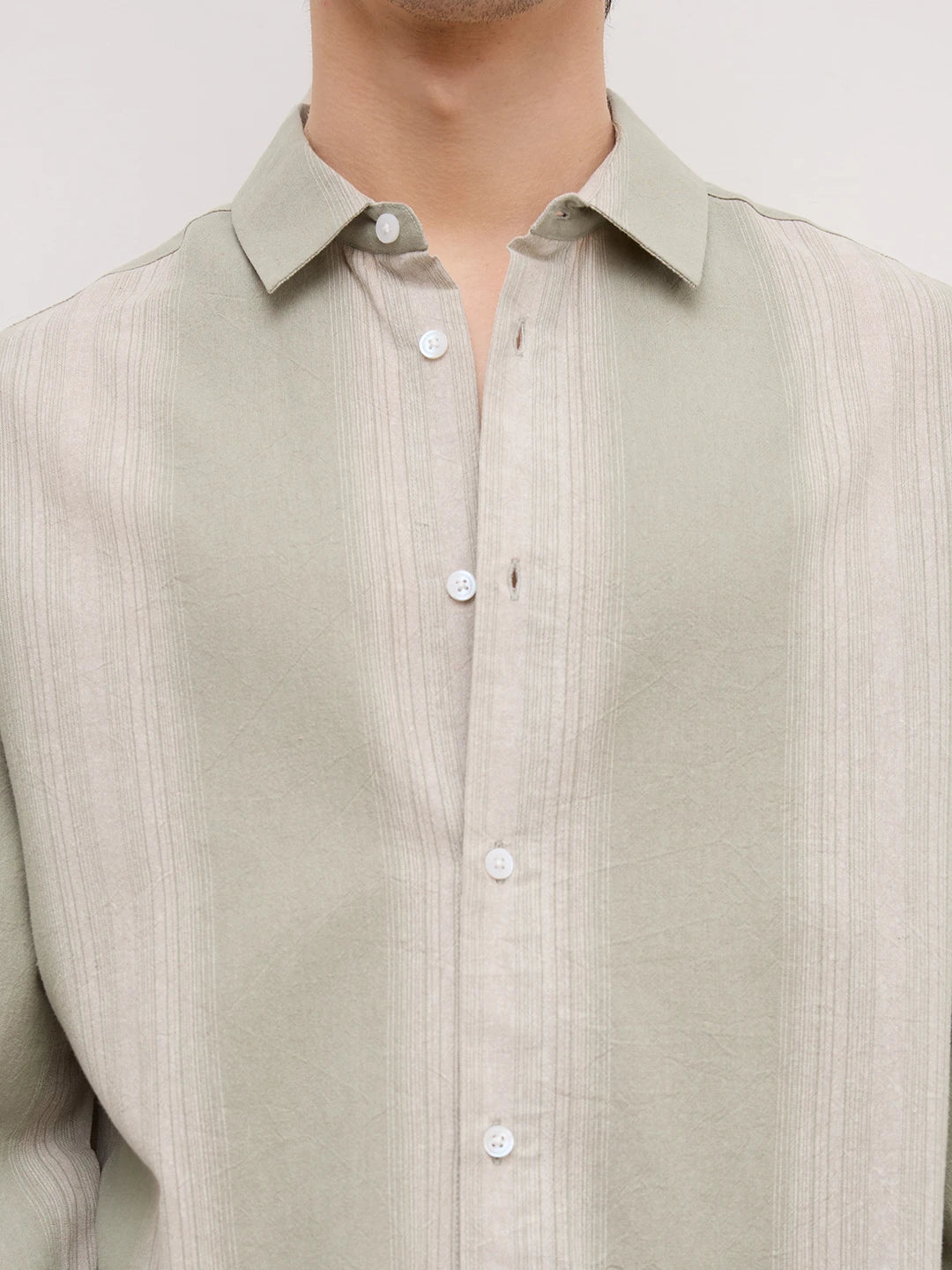 Mist Green Vertical Textured Cuffless Oversized Shirt