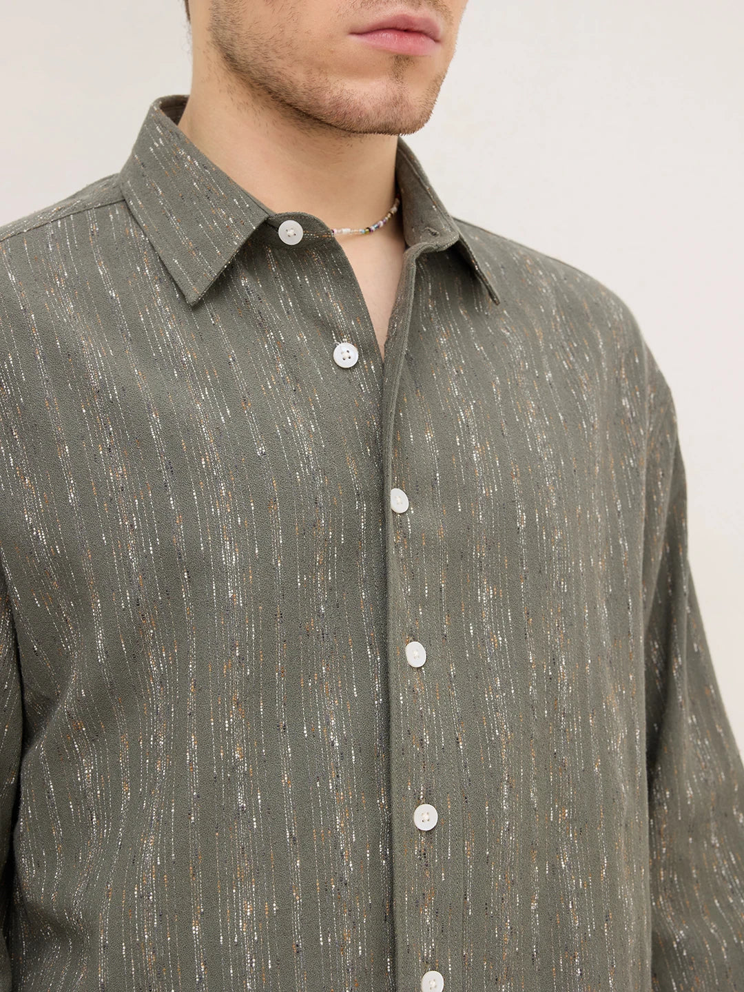 Green Artisan Loomscape Boxy Fit Crop Shirt