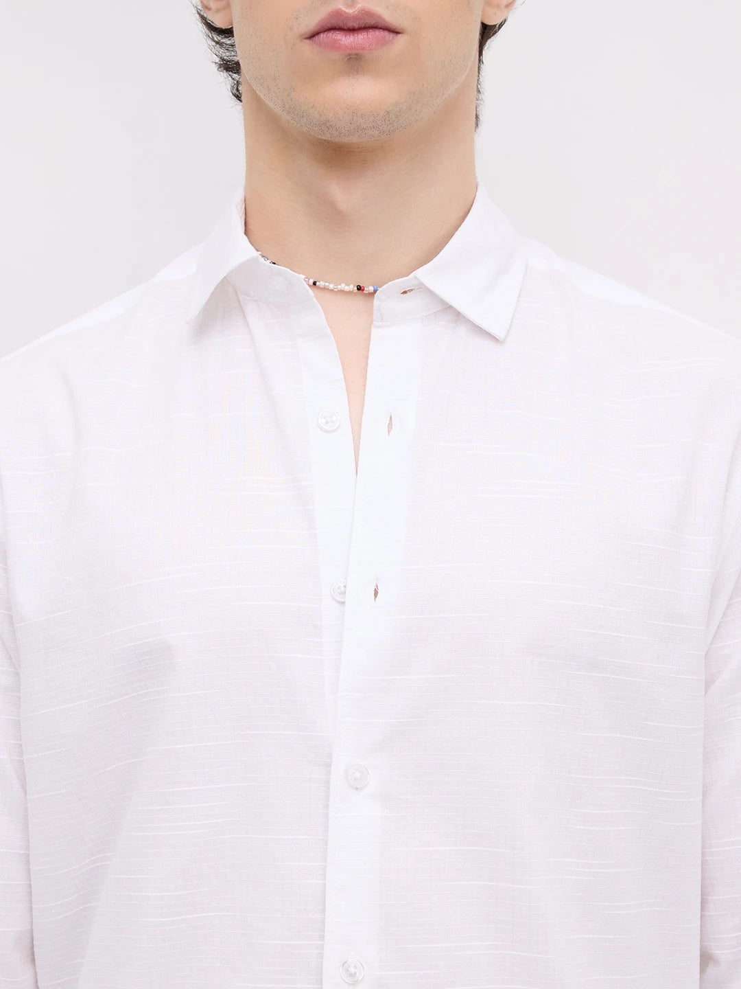 Refined Pearl White Textured Shirt