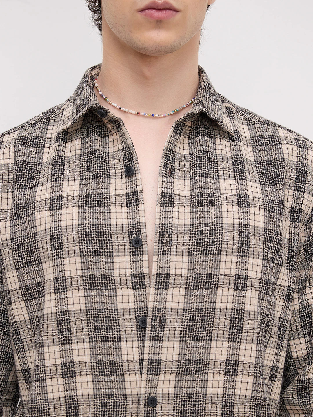 Vintage Beige Plaid Checks Shirt