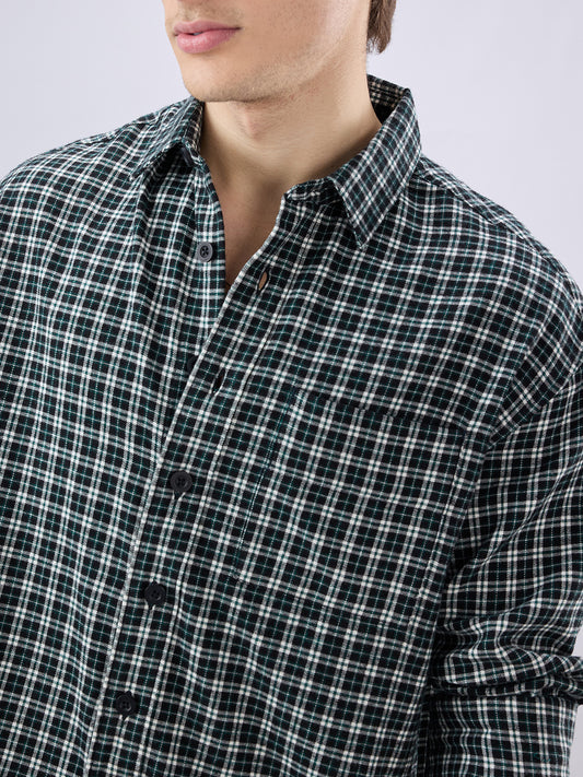 Multi Shepherd’s Check Boxy Fit Crop Flannel Shirt