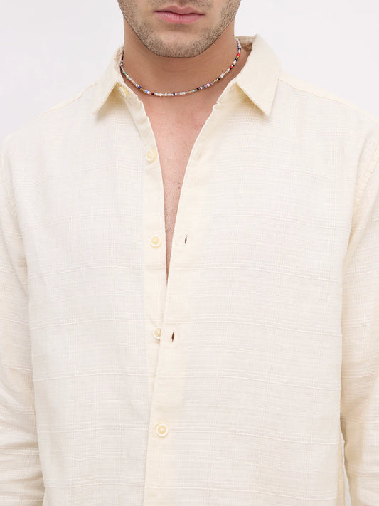 Pearl Cream Micro Grid Weave Textured Shirt