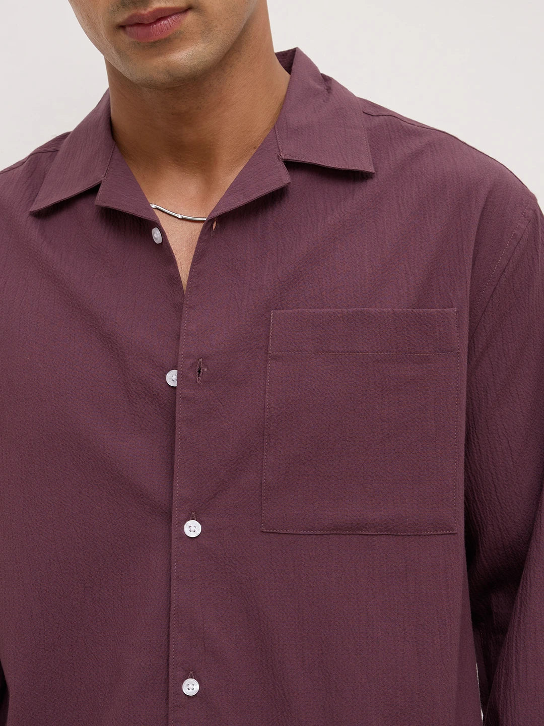 Purple Fine Textured Oversized Notch Collar Shirt