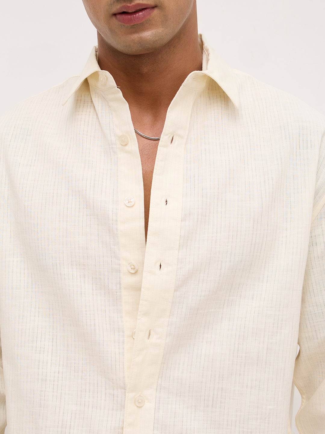 Ivory Sheer Slub Textured Boxy Fit Crop Shirt