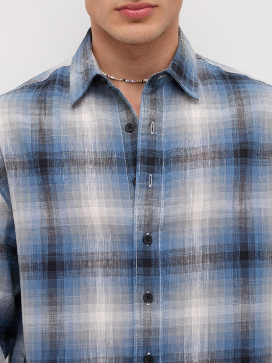 Atlantic Shadow Grid Checks Boxy Fit Crop Shirt