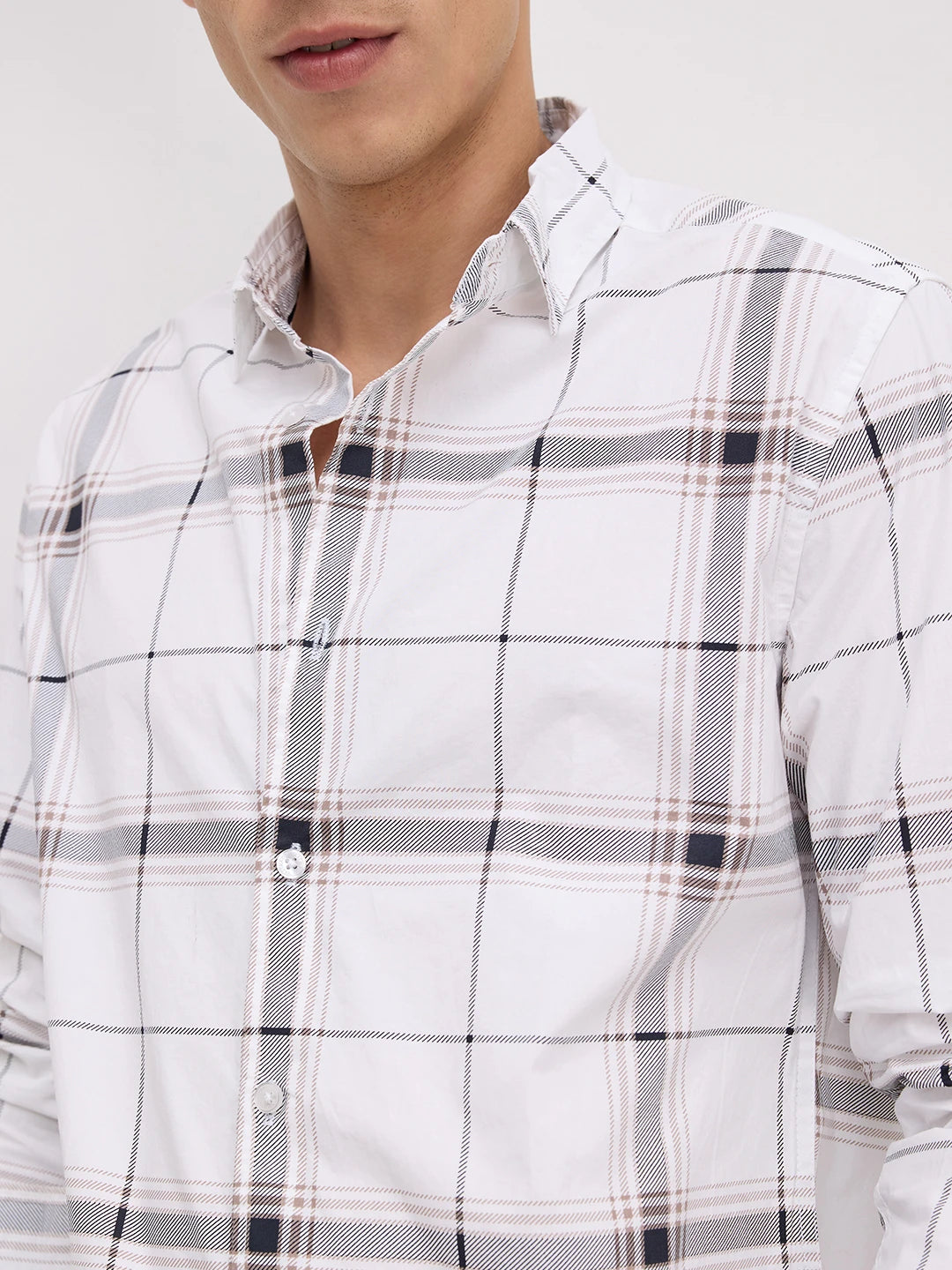 Morning Brew Neutral Peach Finish Checks Shirt