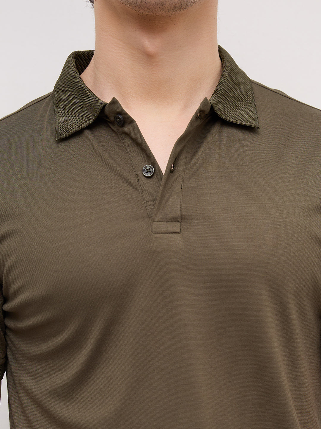 Plush Olive Honeycomb Polo Collar Knit T-Shirt