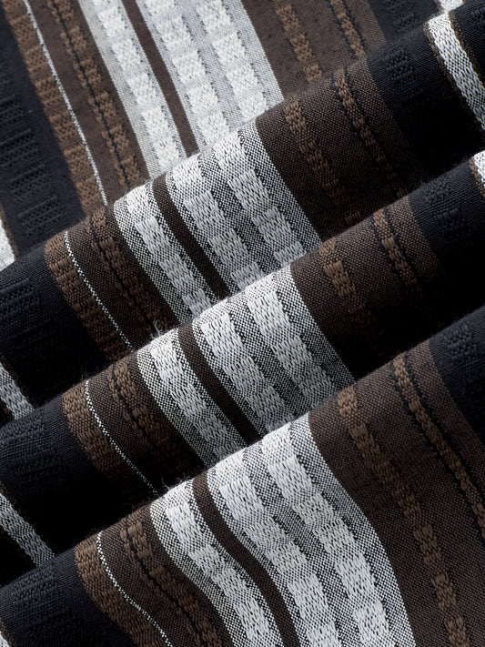 Black Graphic Weave Contrast Stripe Kurta