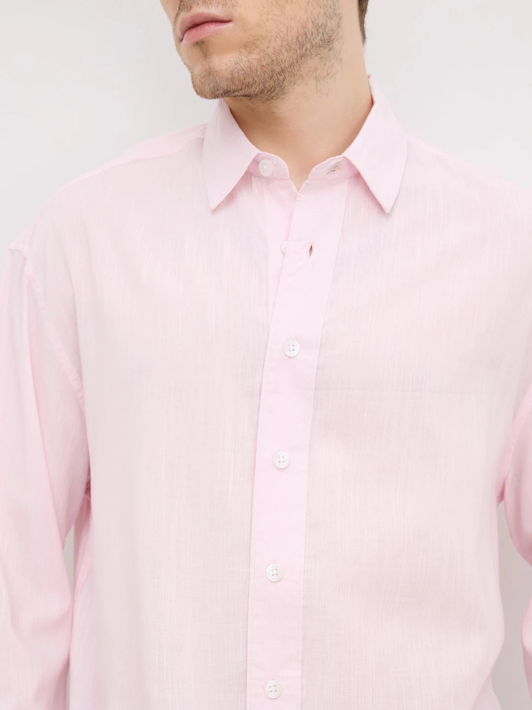 Charming Blush Pink Fine Textured Boxy Fit Crop Shirt