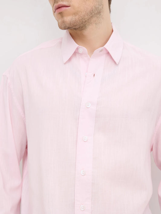 Charming Blush Pink Fine Textured Boxy Fit Crop Shirt