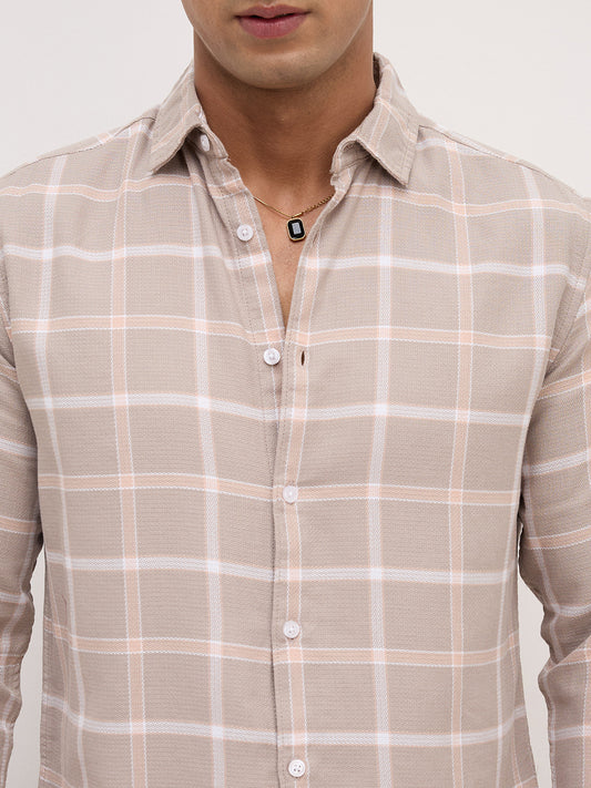 French Beige Block Checks Shirt