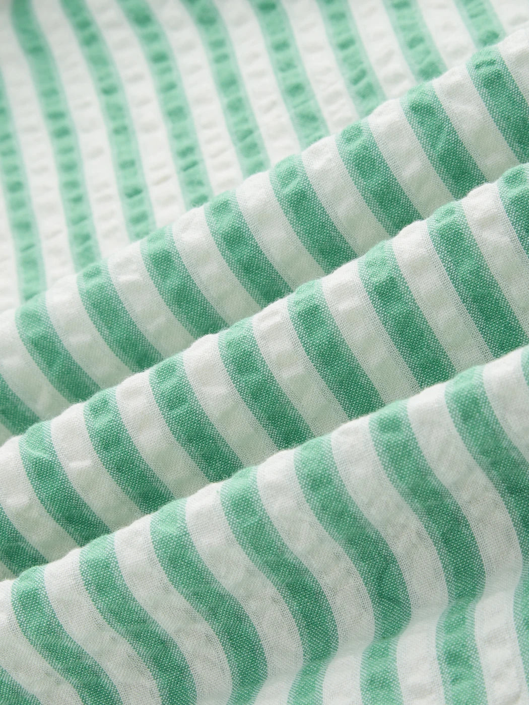 Jade Green Seersucker Candy Striped Straight Fit Trousers