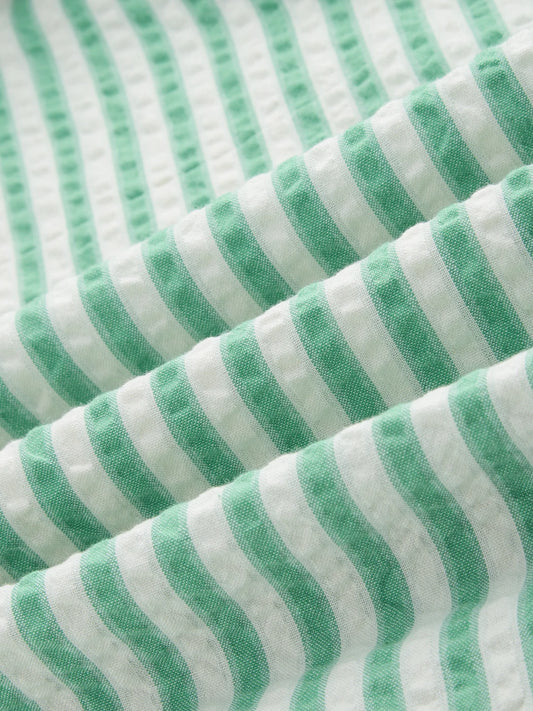 Jade Green Seersucker Candy Striped Straight Fit Trousers