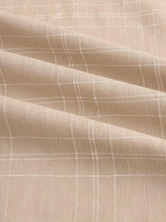 Sand Beige Windowpane Check Boxy Fit Crop Shirt