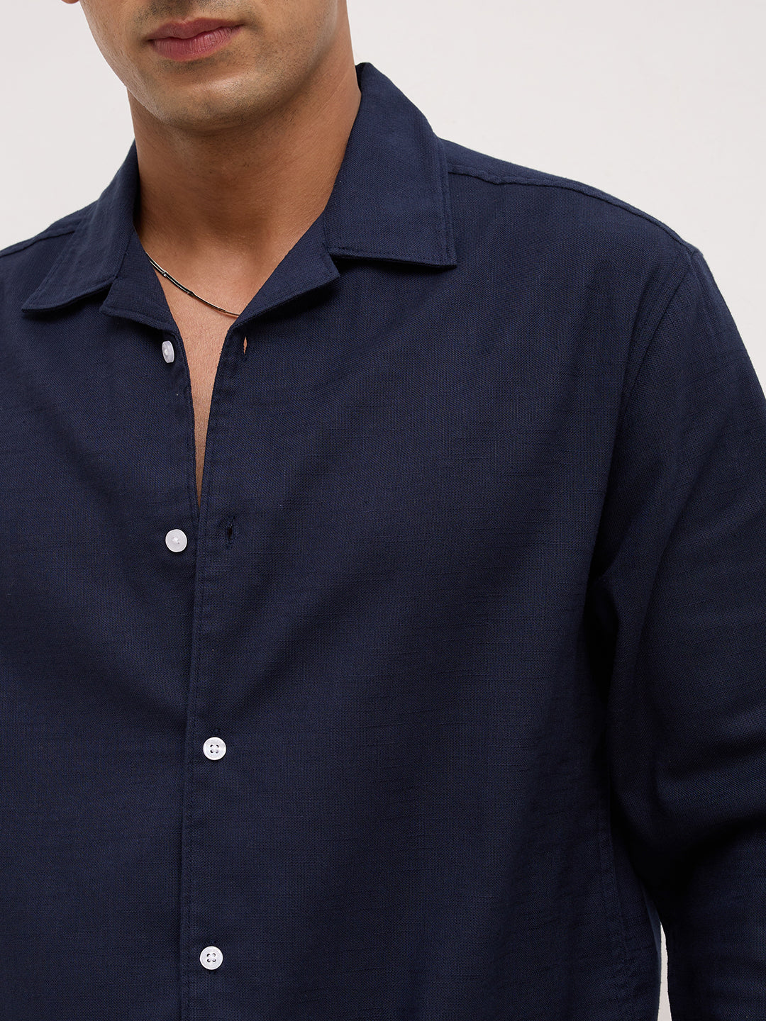 Elite Navy Slub Textured Oversized Notch Collar Shirt