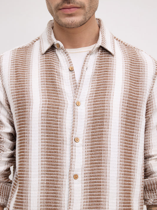 Premium Cotton Brown & White Striped Shirt