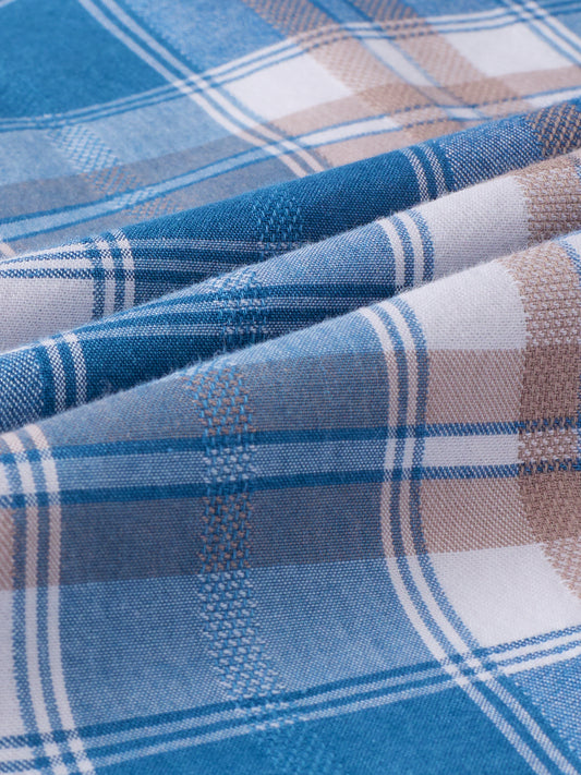 Premium Powder Blue Plaid Checks Denim Textured Shirt