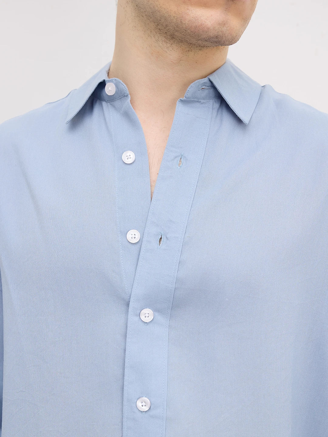 Classic Powder Blue Boxy Fit Crop Shirt