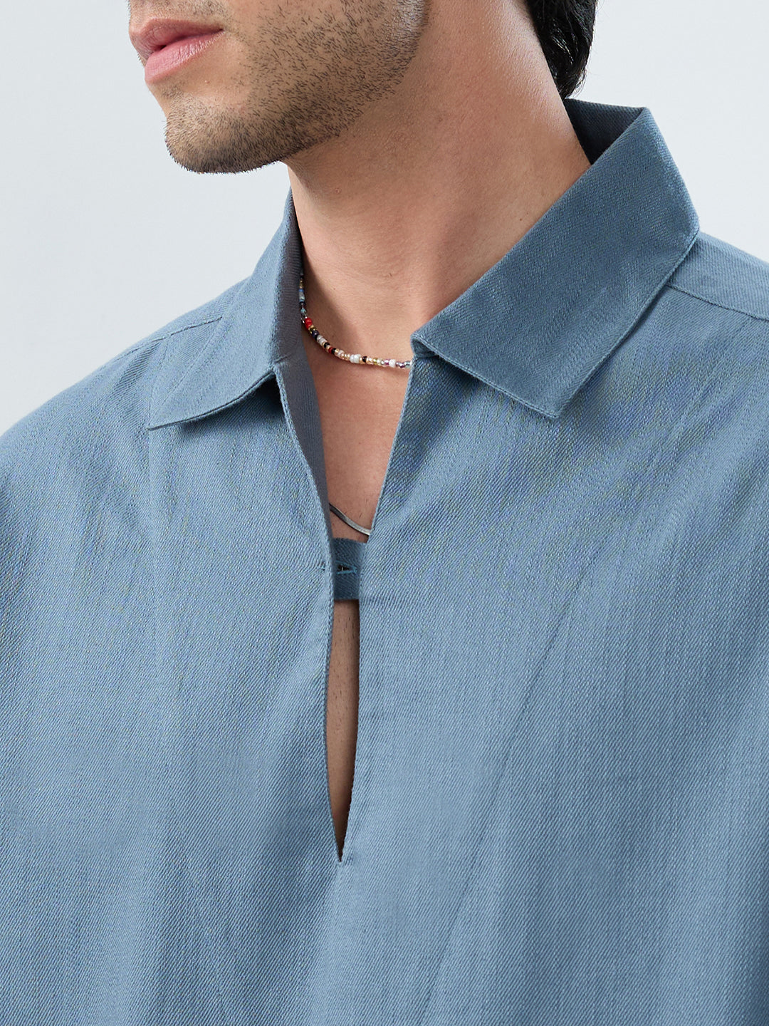 Slate Blue Cuffless Oversized Shirt