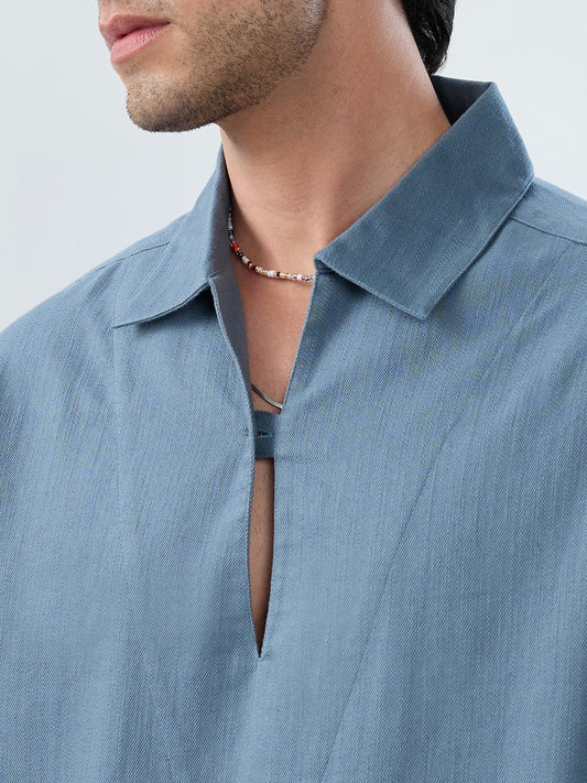 Slate Blue Cuffless Oversized Shirt