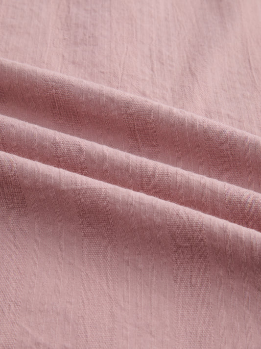 Deep Peach Seersucker Striped Mandarin Shirt