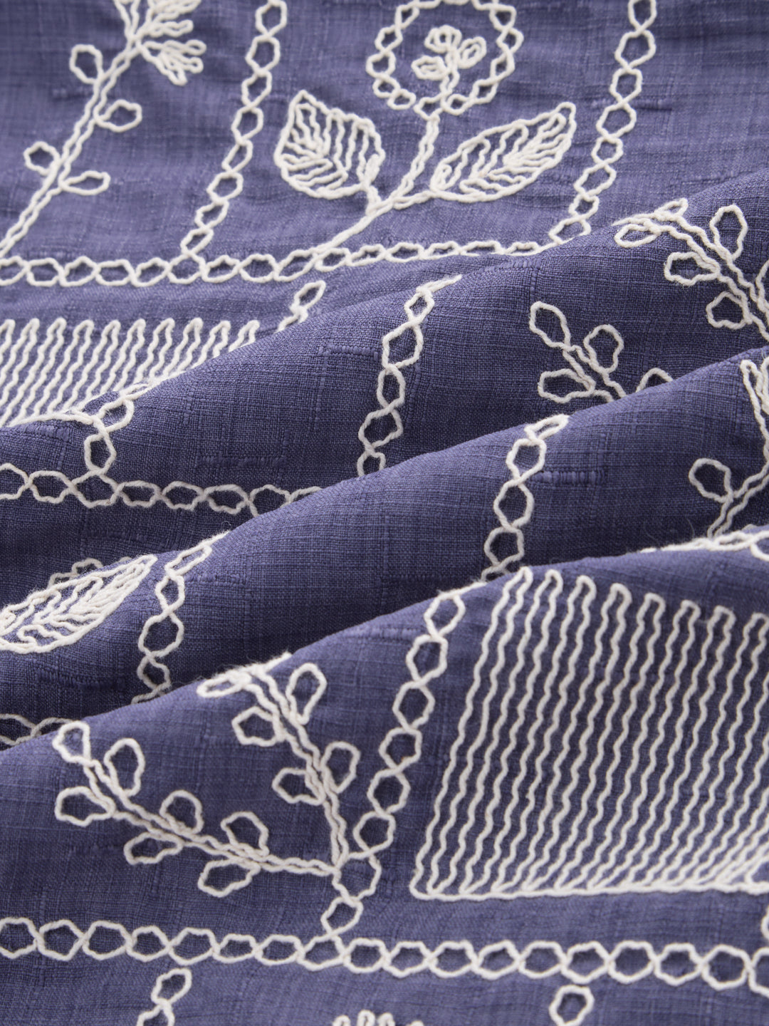 Indigo Frame Floral Contrast Embroidered Shirt