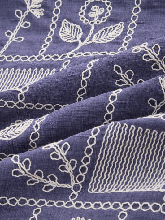 Indigo Frame Floral Contrast Embroidered Shirt