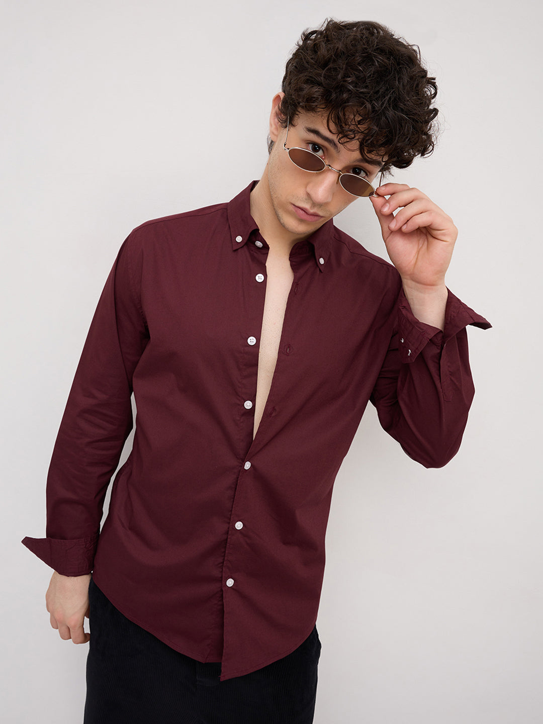 Maroon Button-Down Collar Business Shirt