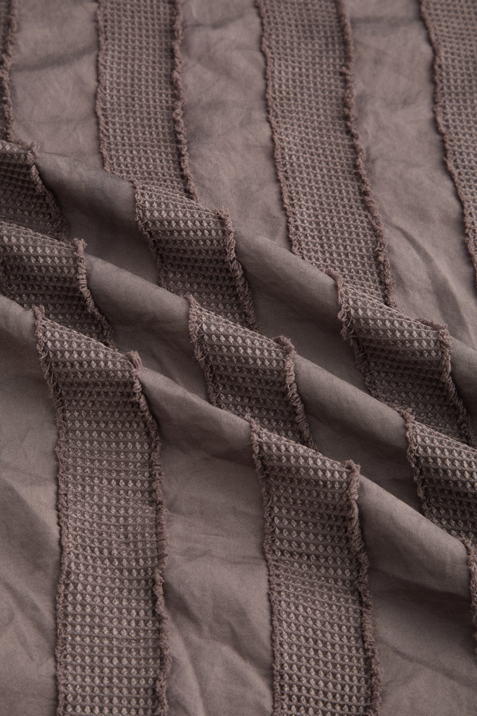 Chocolate Brown Frayed Panelled Waffle Textured Shirt