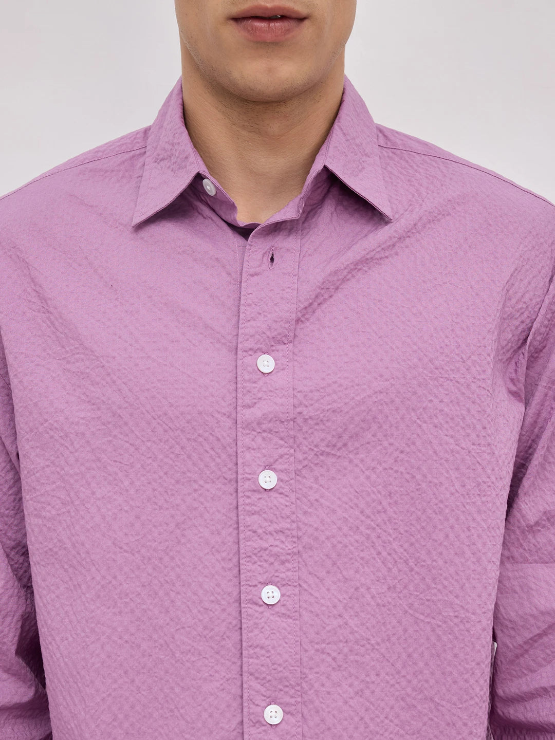 Crushed Fuchsia Pink Textured Boxy Fit Crop Shirt