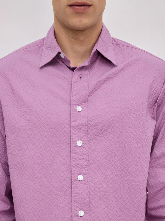 Crushed Fuchsia Pink Textured Boxy Fit Crop Shirt